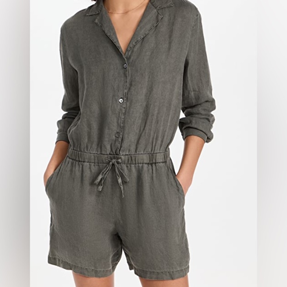 JAMES PERSE WOMENS LINEN BUTTON FRONT ROMPER